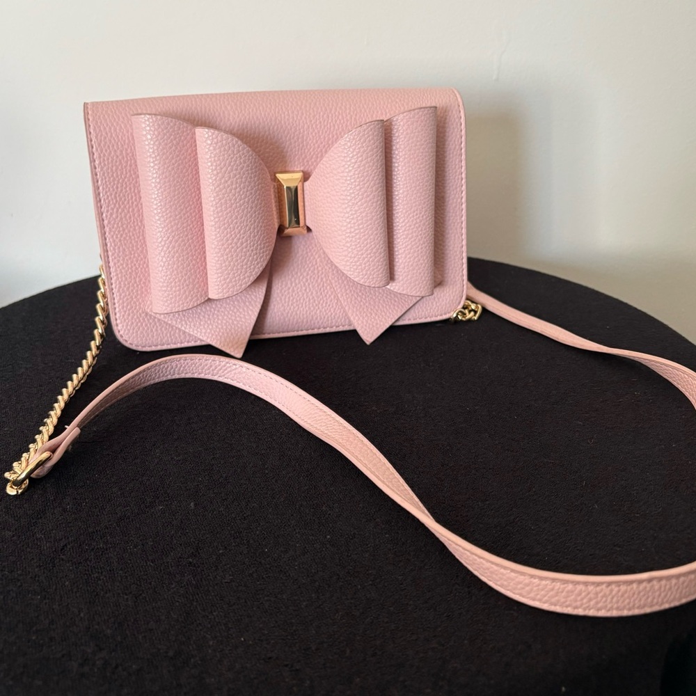 Elegant Pink Bow Vegan Leather, Crossbody Bag